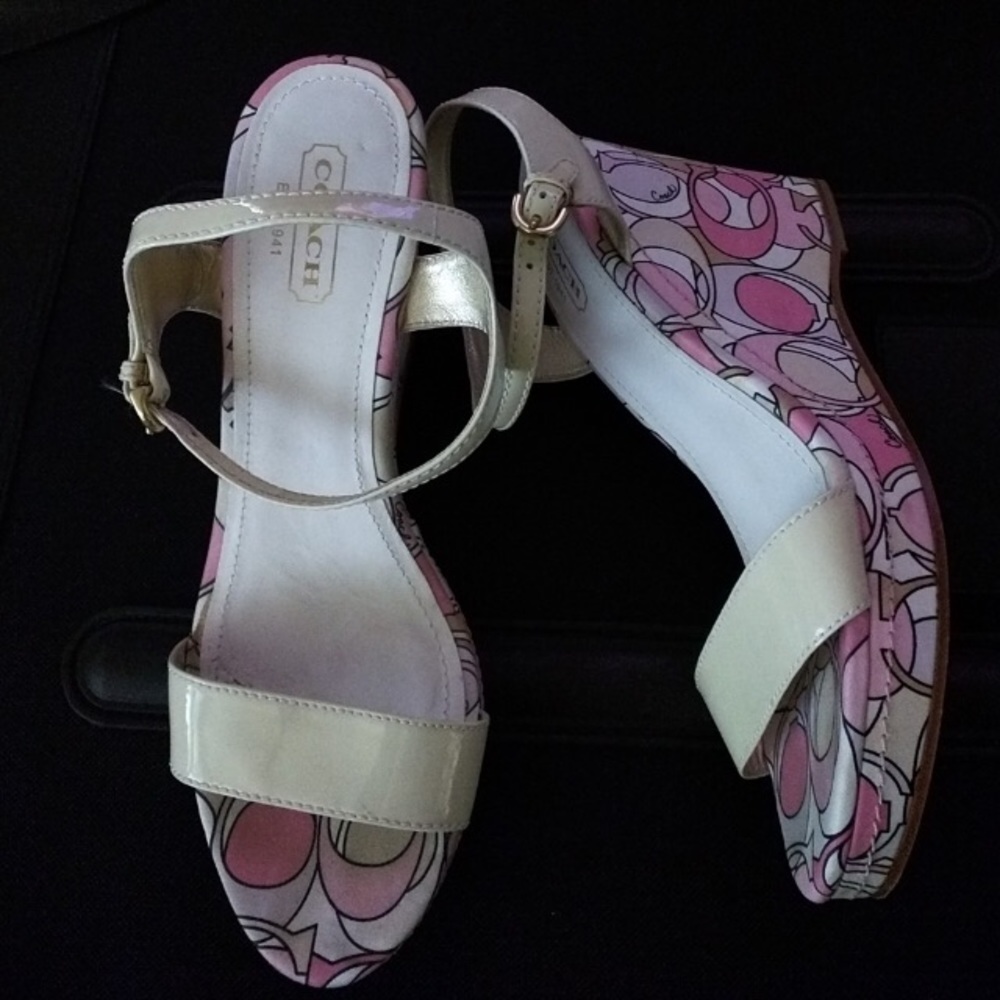 Coach pink & white 4” sandal including 1” platform